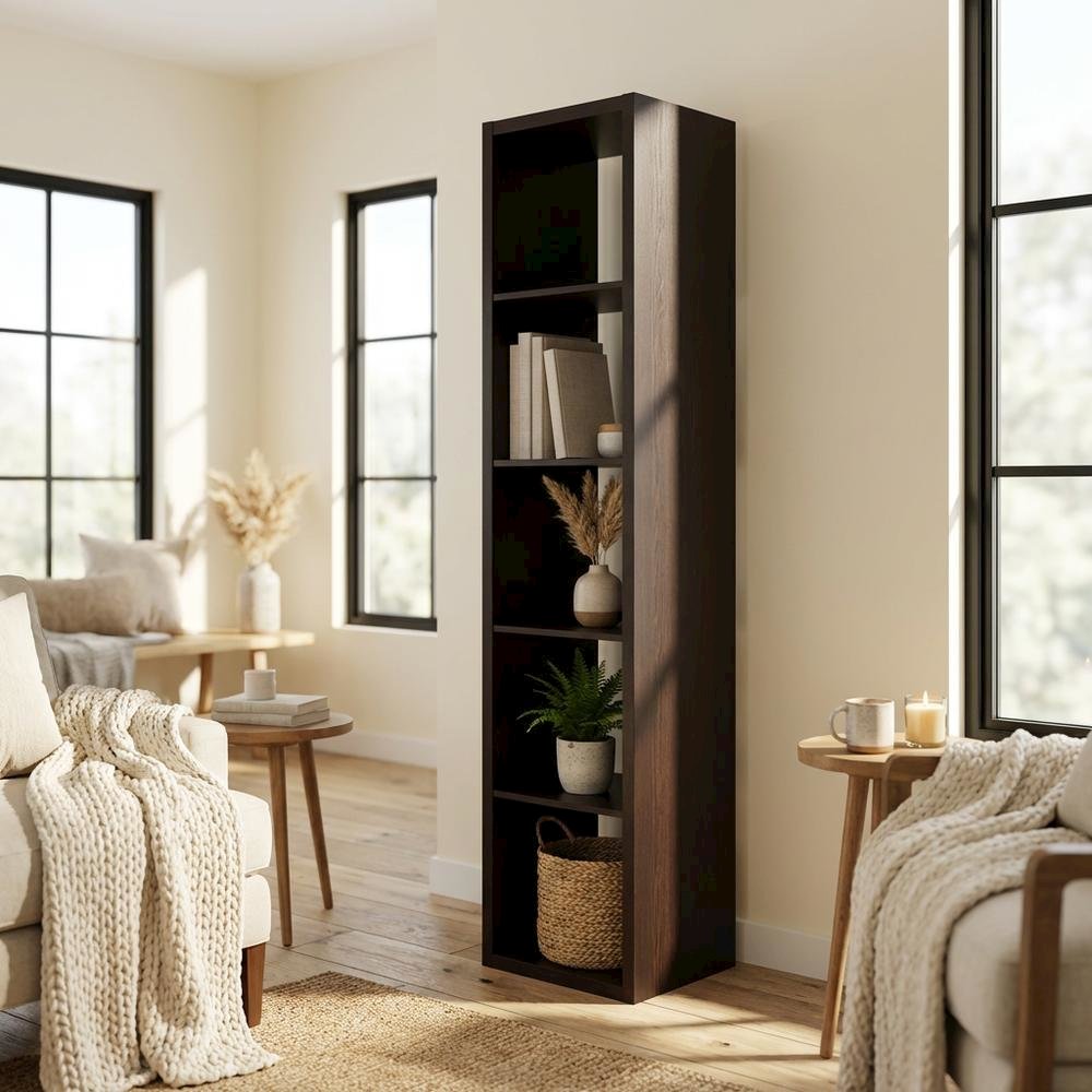 Wooden bookcase with modern design for living room storage