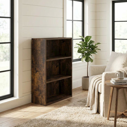 Wooden bookcase with open shelving for living room or office storage
