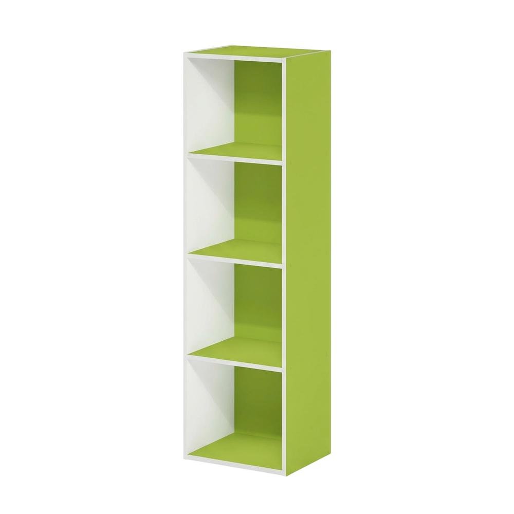 Green 4-Tier Bookcase with Open Storage and Wood Construction