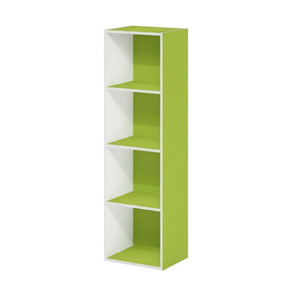 Green 4-Tier Bookcase with Open Storage and Wood Construction