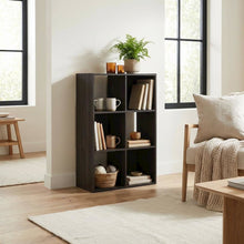 Wood Bookcase in Warm Brown Finish with Multiple Shelves for Storage