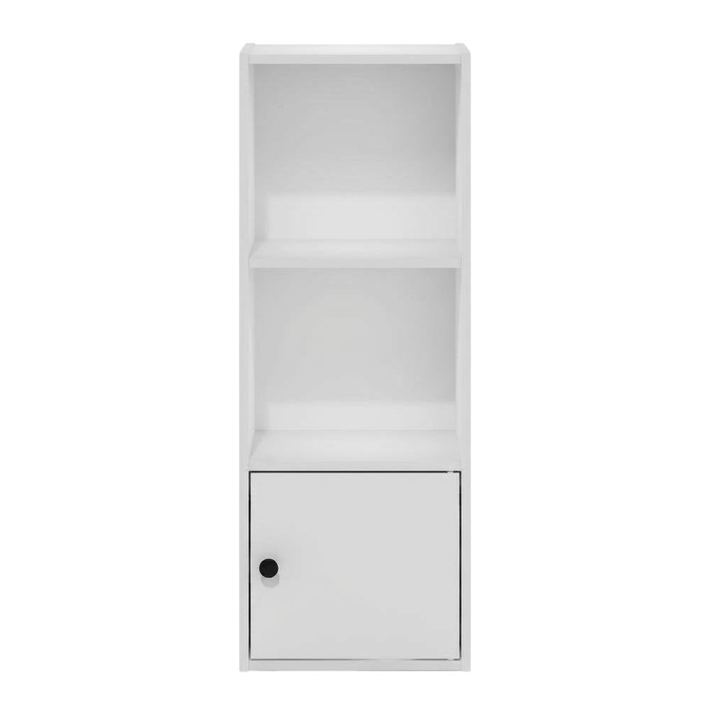 White 3-Tier Bookcase with Lockable Storage Door and Open Shelves