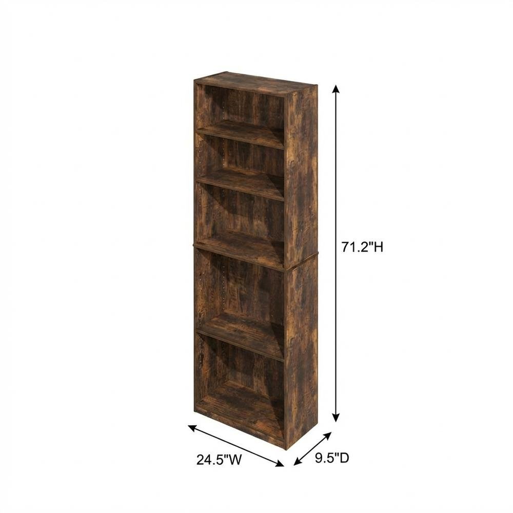 Amber oak 5-tier adjustable shelf bookcase with wood construction