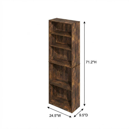 Amber oak 5-tier adjustable shelf bookcase with wood construction