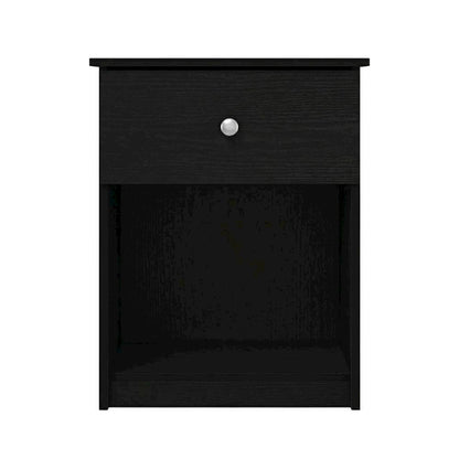 Black wood nightstand with one drawer and modern design