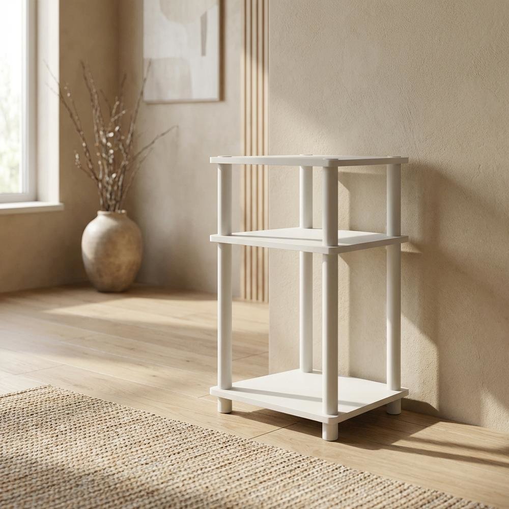 White 3-Tier End Table with Multi-level Storage and Modern Design