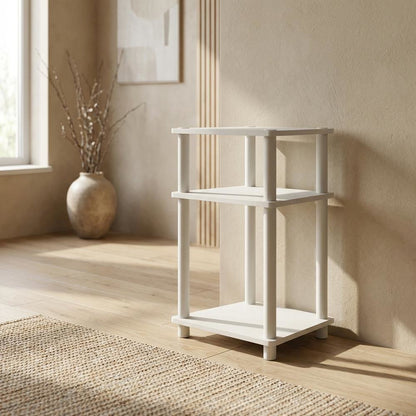 White 3-Tier End Table with Multi-level Storage and Modern Design