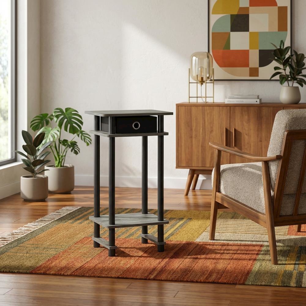 French Oak Grey and Black End Table Set with Storage Bins, Modern Style