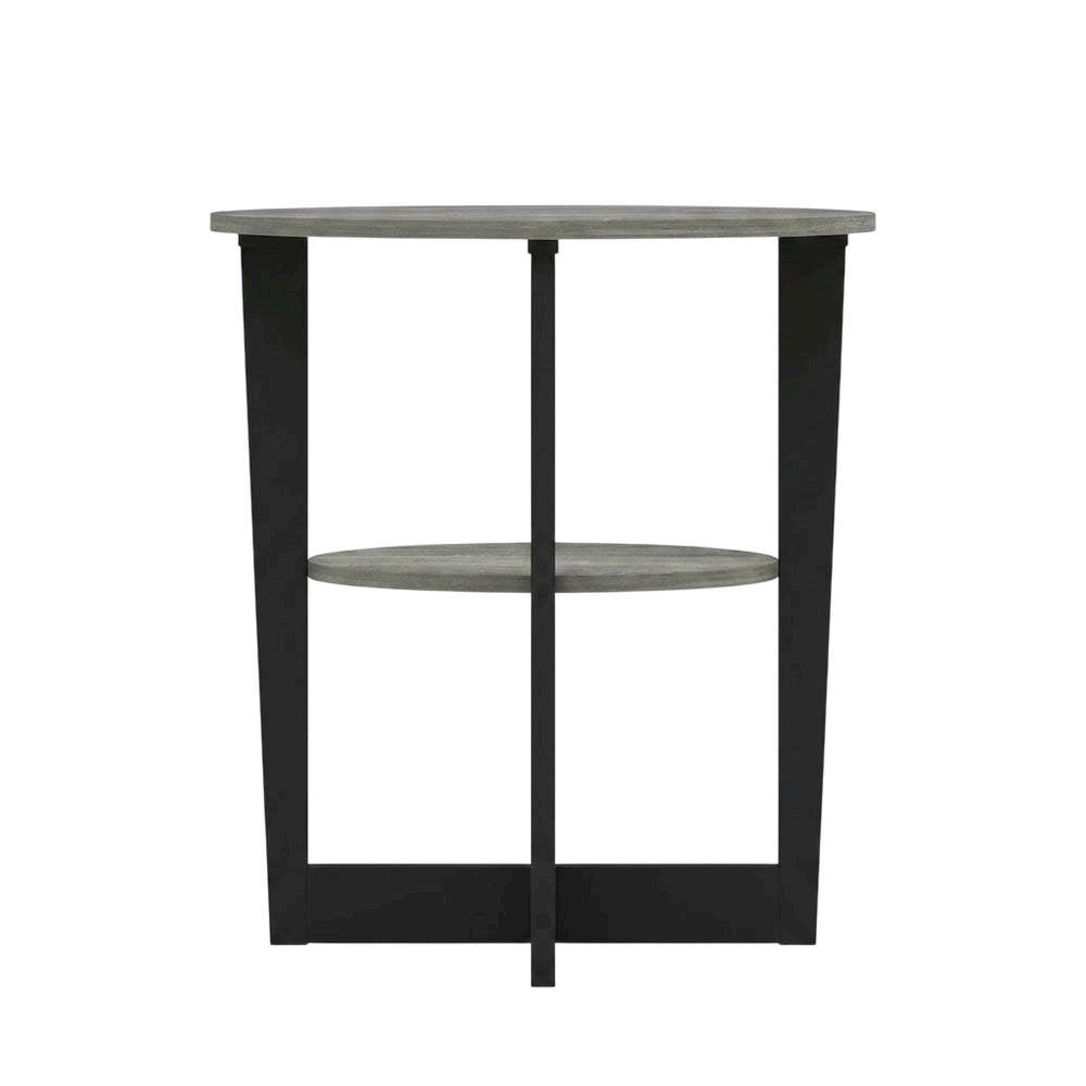 Grey oval end table with stylish French oak finish and modern design