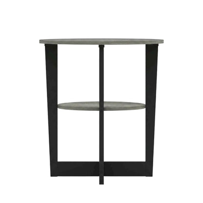 Grey oval end table with stylish French oak finish and modern design