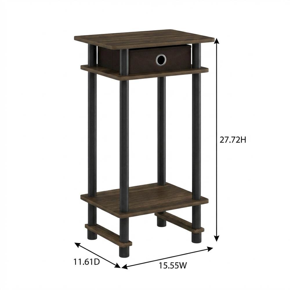 Tall end table with storage bin in dark walnut and black finish, set of 2