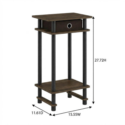 Tall end table with storage bin in dark walnut and black finish, set of 2