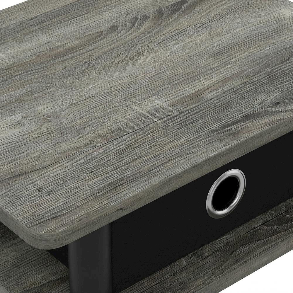 French Oak Grey and Black End Table Set with Storage Bins, Modern Style