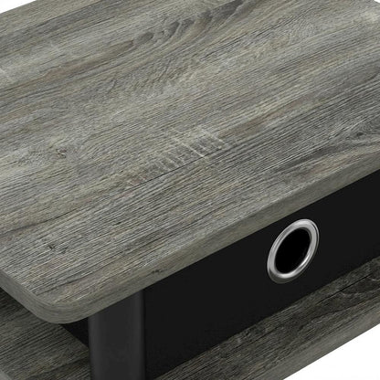 French Oak Grey and Black End Table Set with Storage Bins, Modern Style