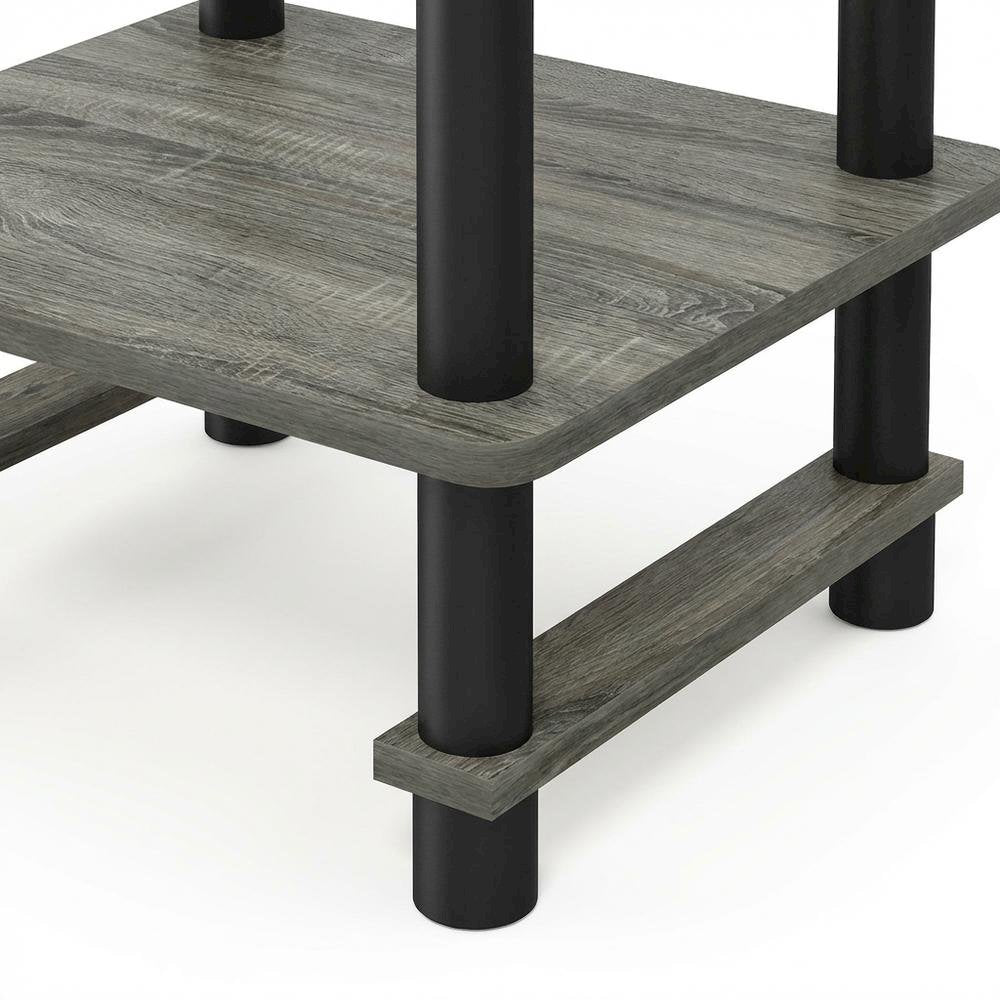 French Oak Grey and Black End Table Set with Storage Bins, Modern Style