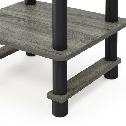 French Oak Grey and Black End Table Set with Storage Bins, Modern Style