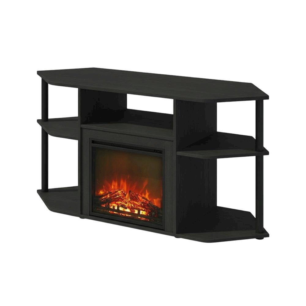 Dark Americano No Heat Fireplace TV Stand for 55-Inch TVs with Open Storage