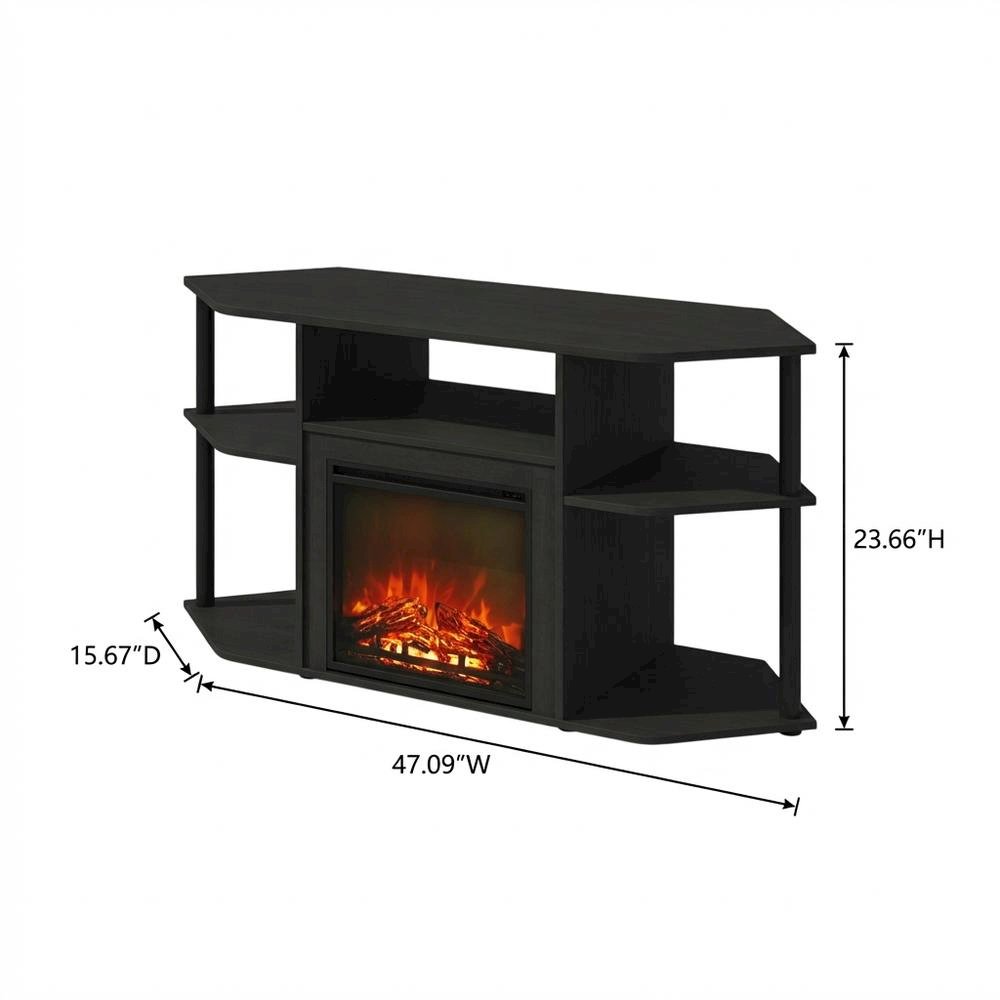 Dark Americano No Heat Fireplace TV Stand for 55-Inch TVs with Open Storage