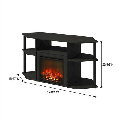 Dark Americano No Heat Fireplace TV Stand for 55-Inch TVs with Open Storage