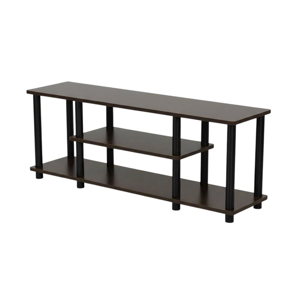 Dark Brown/Black 3-Tier TV Stand with Composite Wood and Plastic Poles