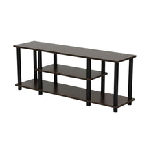 Dark Brown/Black 3-Tier TV Stand with Composite Wood and Plastic Poles