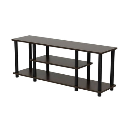 Dark Brown/Black 3-Tier TV Stand with Composite Wood and Plastic Poles