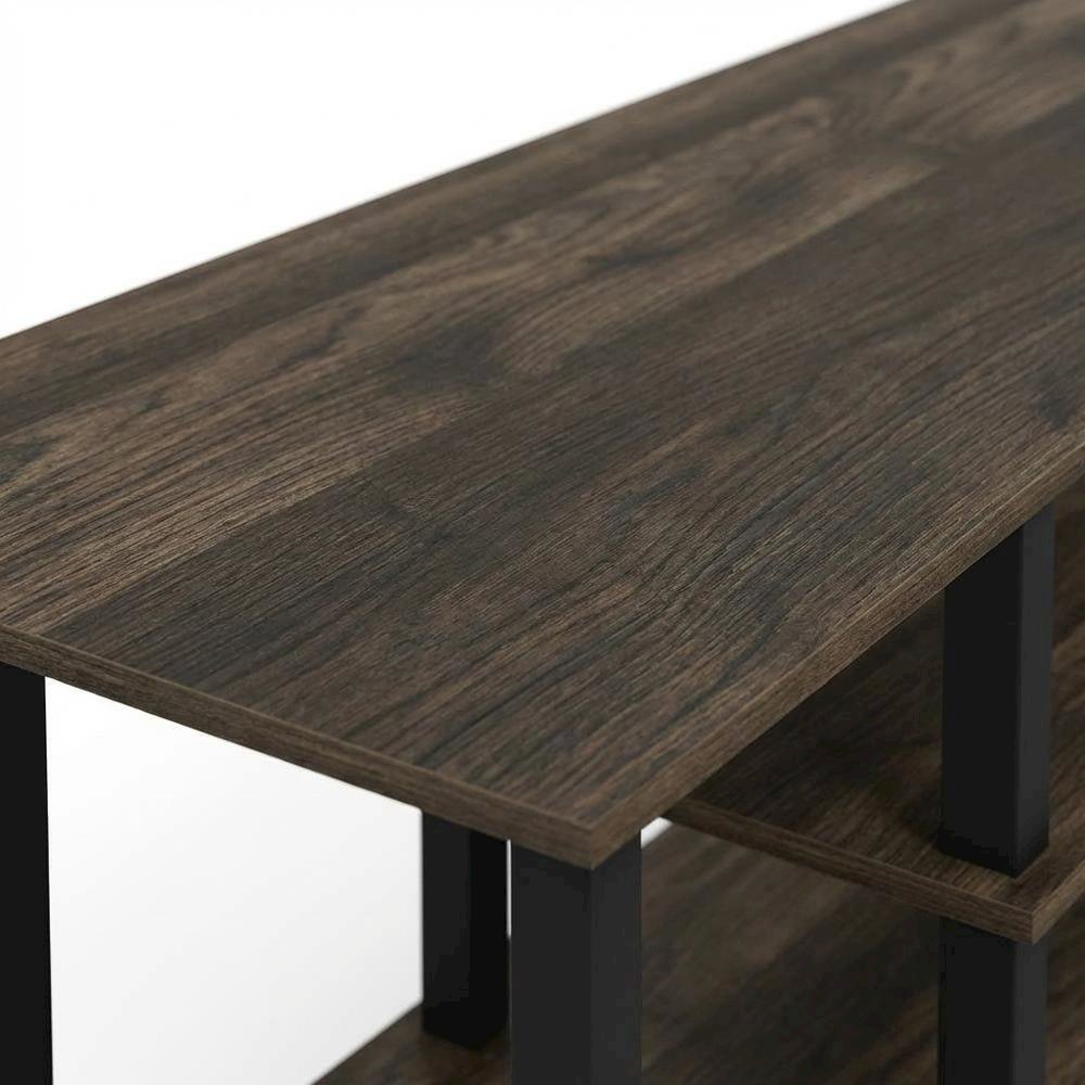 Wood TV stand for up to 50-inch with storage bin in dark brown and black finish