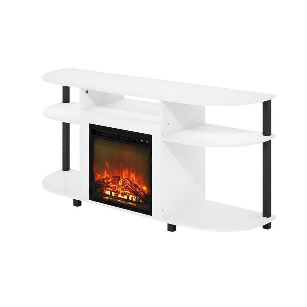 White Entertainment Center Stand with Fireplace for 55-Inch TVs, Solid Wood