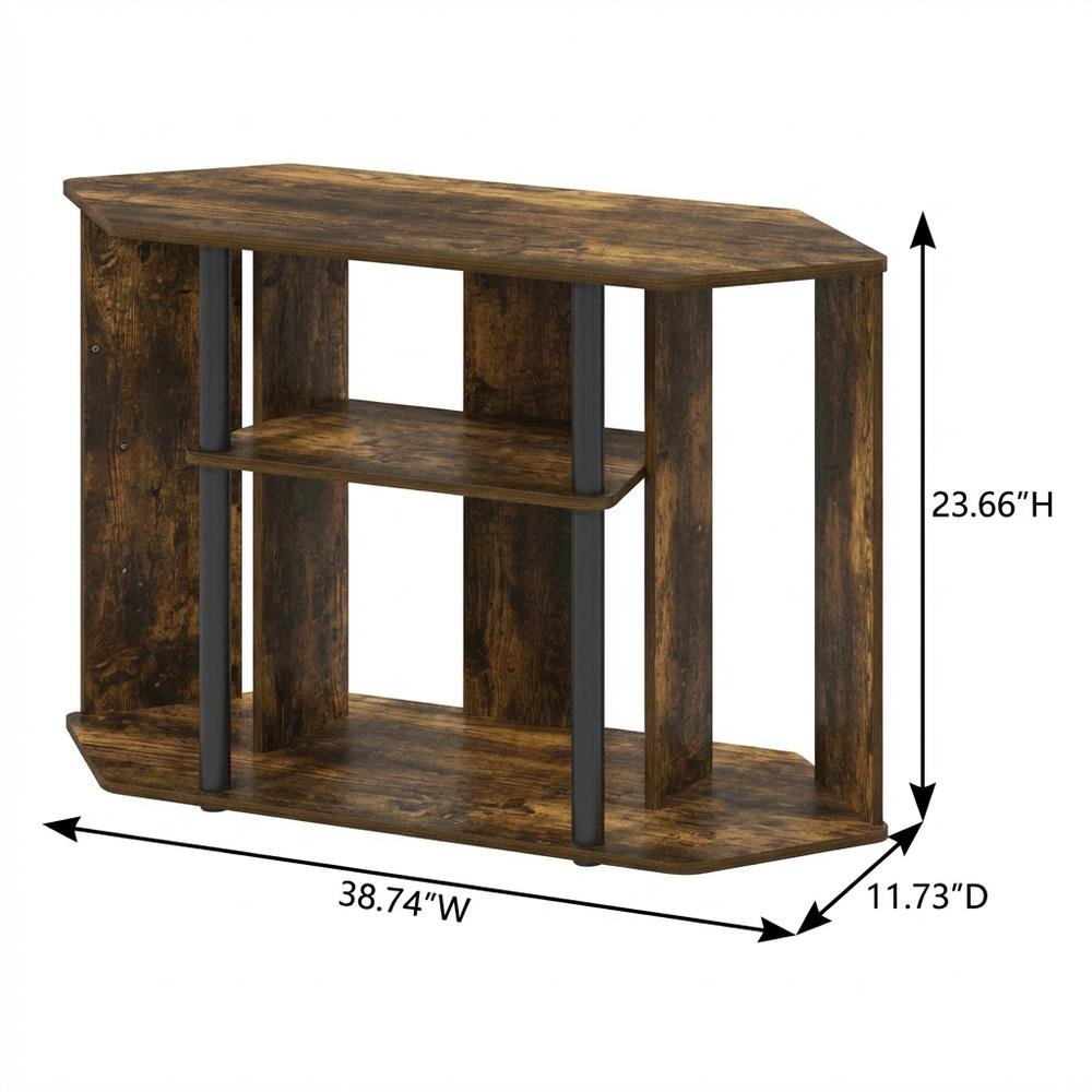 Wood TV Stand, Plastic Poles, Up to 43-Inch Screen in Amber Pine, Black