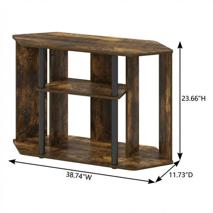Wood TV Stand, Plastic Poles, Up to 43-Inch Screen in Amber Pine, Black