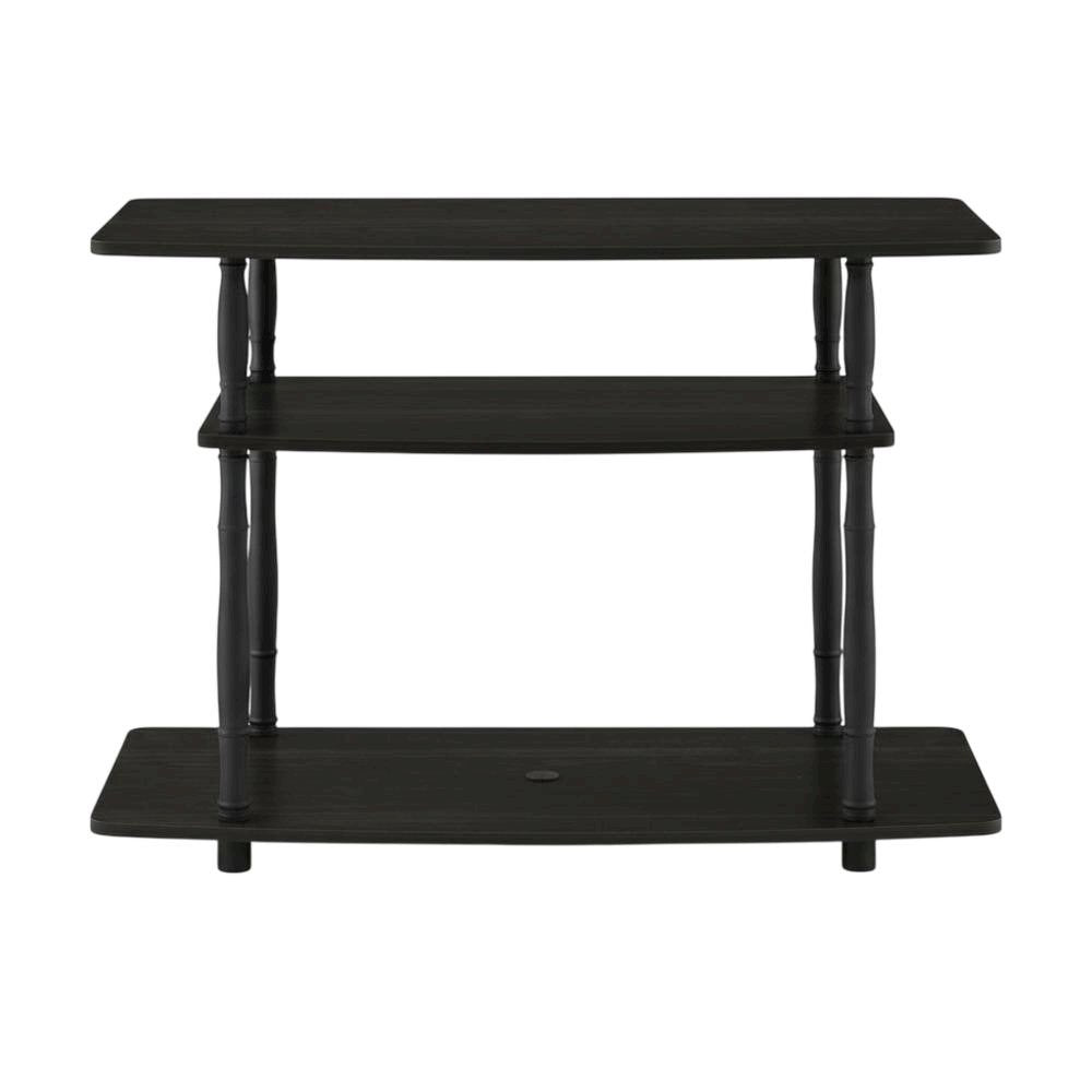 Espresso and Black Wood TV Stand with 3-Tier Open Shelves and Modern Design