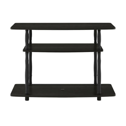 Espresso and Black Wood TV Stand with 3-Tier Open Shelves and Modern Design
