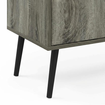 Mid Century Style TV Stand, Wood Legs, French Oak Grey Finish, Single Cabinet