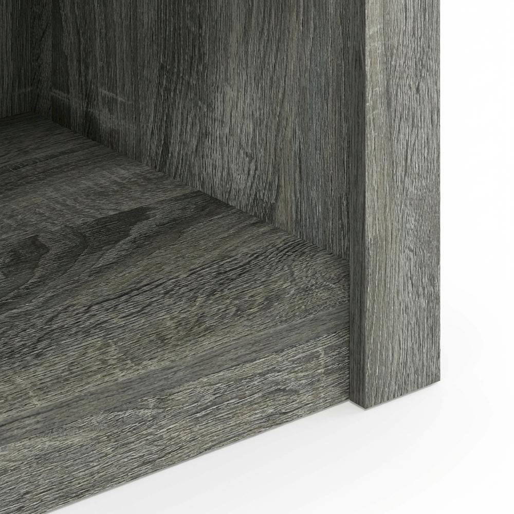 Wooden TV stand, open shelves, storage compartments, French Oak Grey finish