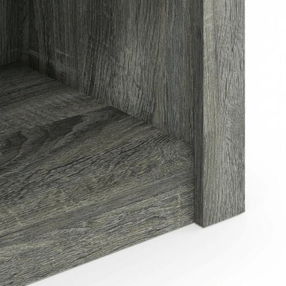 Wooden TV stand, open shelves, storage compartments, French Oak Grey finish