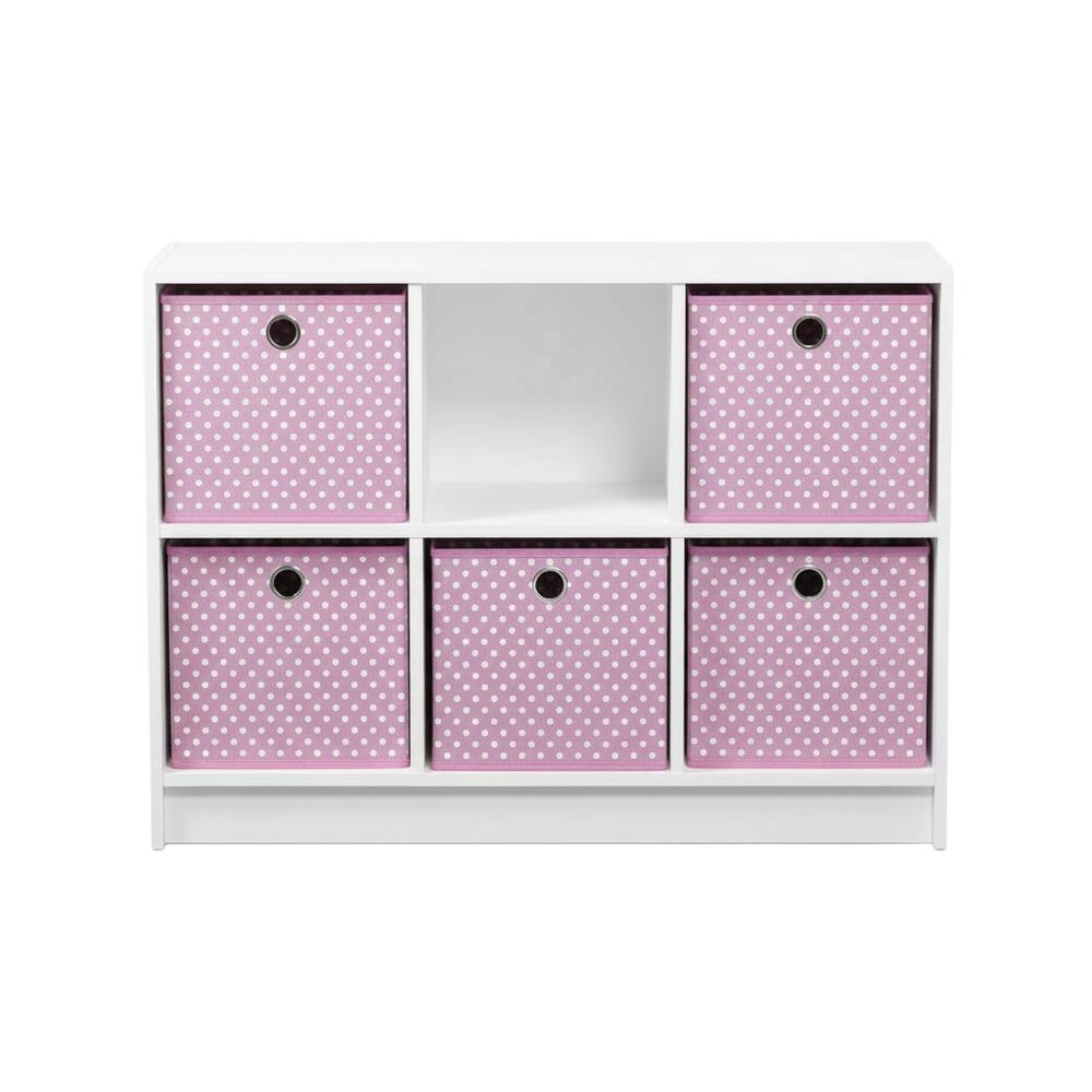 White and Pink 3x2 Bookcase with Bins for Organizing and Storage