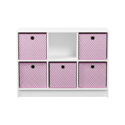 White and Pink 3x2 Bookcase with Bins for Organizing and Storage