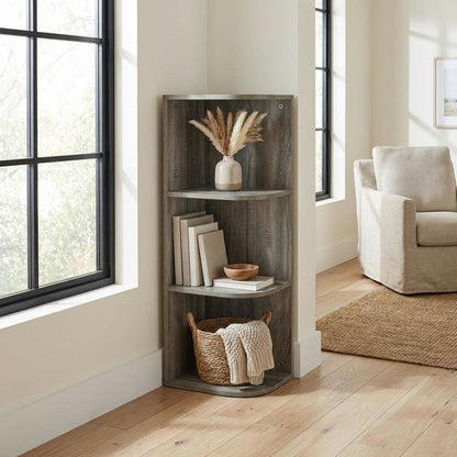 3-Tier Corner Open Shelf Bookcase in French Oak Wood for Stylish Storage