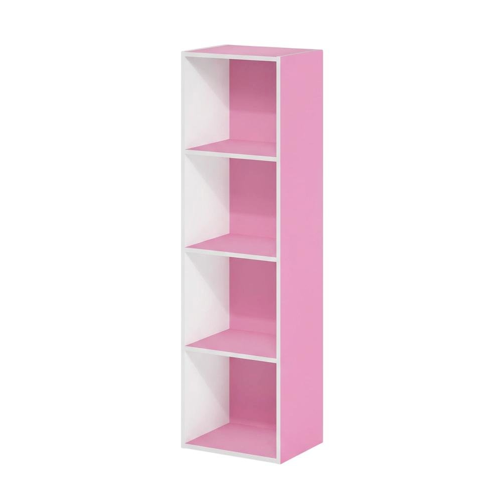 Pink 4-Tier Open Shelf Bookcase with Wood Construction for Storage
