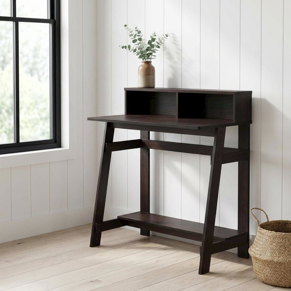 Dark Walnut Computer Desk with A-Frame Frame for Home Office