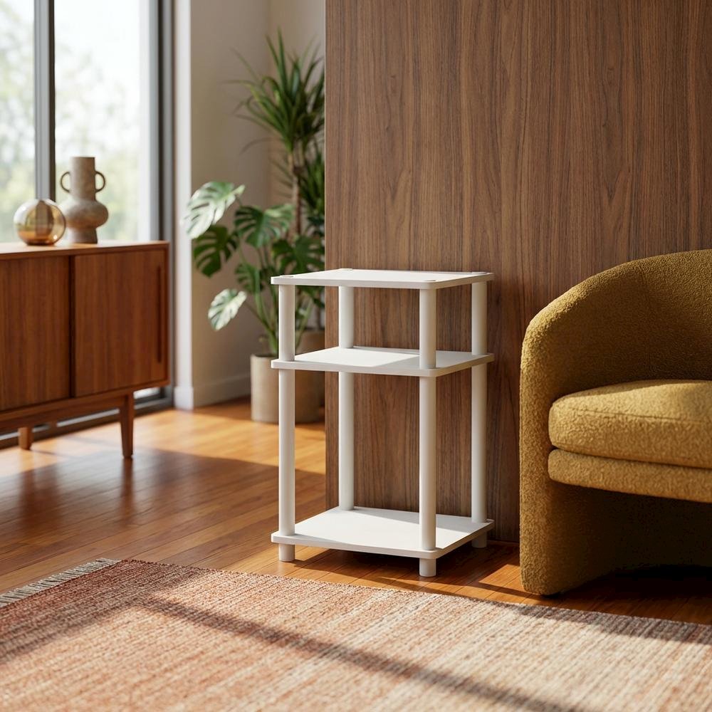 White 3-Tier End Table with Multi-level Storage and Modern Design