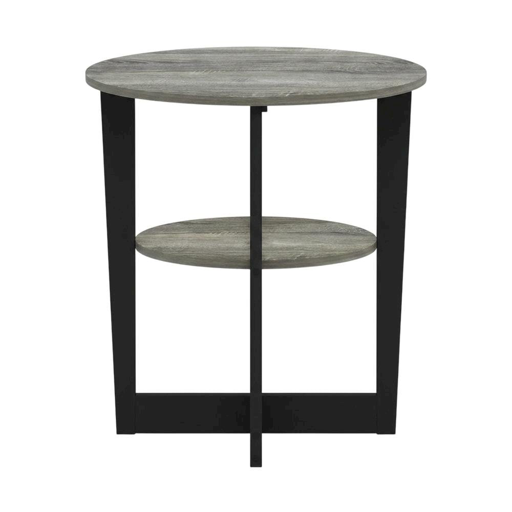 Modern French Oak Grey and Black Oval End Table Set (2)