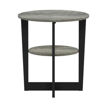 Modern French Oak Grey and Black Oval End Table Set (2)