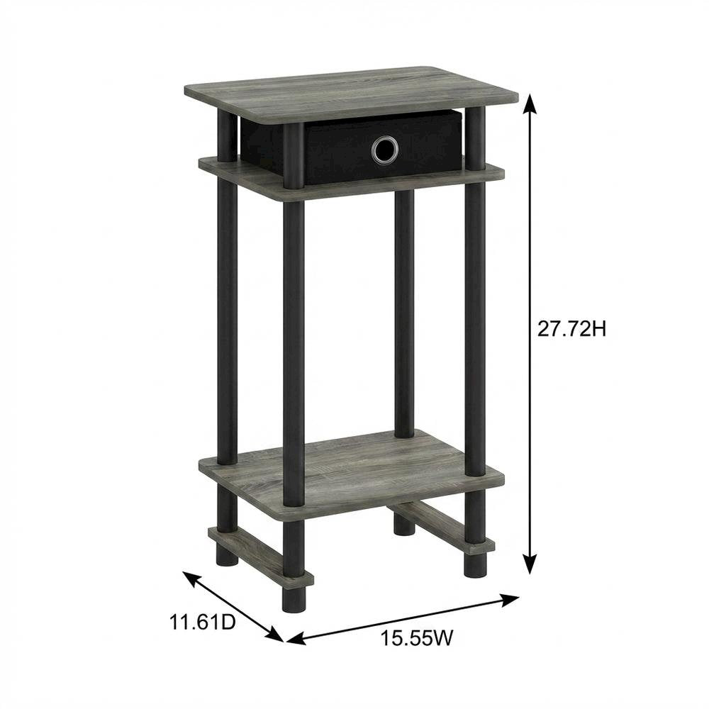 French Oak Grey and Black End Table Set with Storage Bins, Modern Style