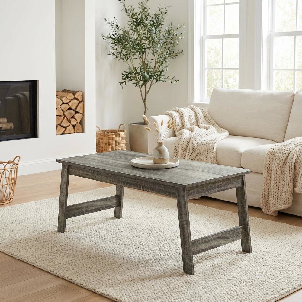 French Oak Grey Coffee Table with Open Shelf Storage and Compact Design 18040GYW