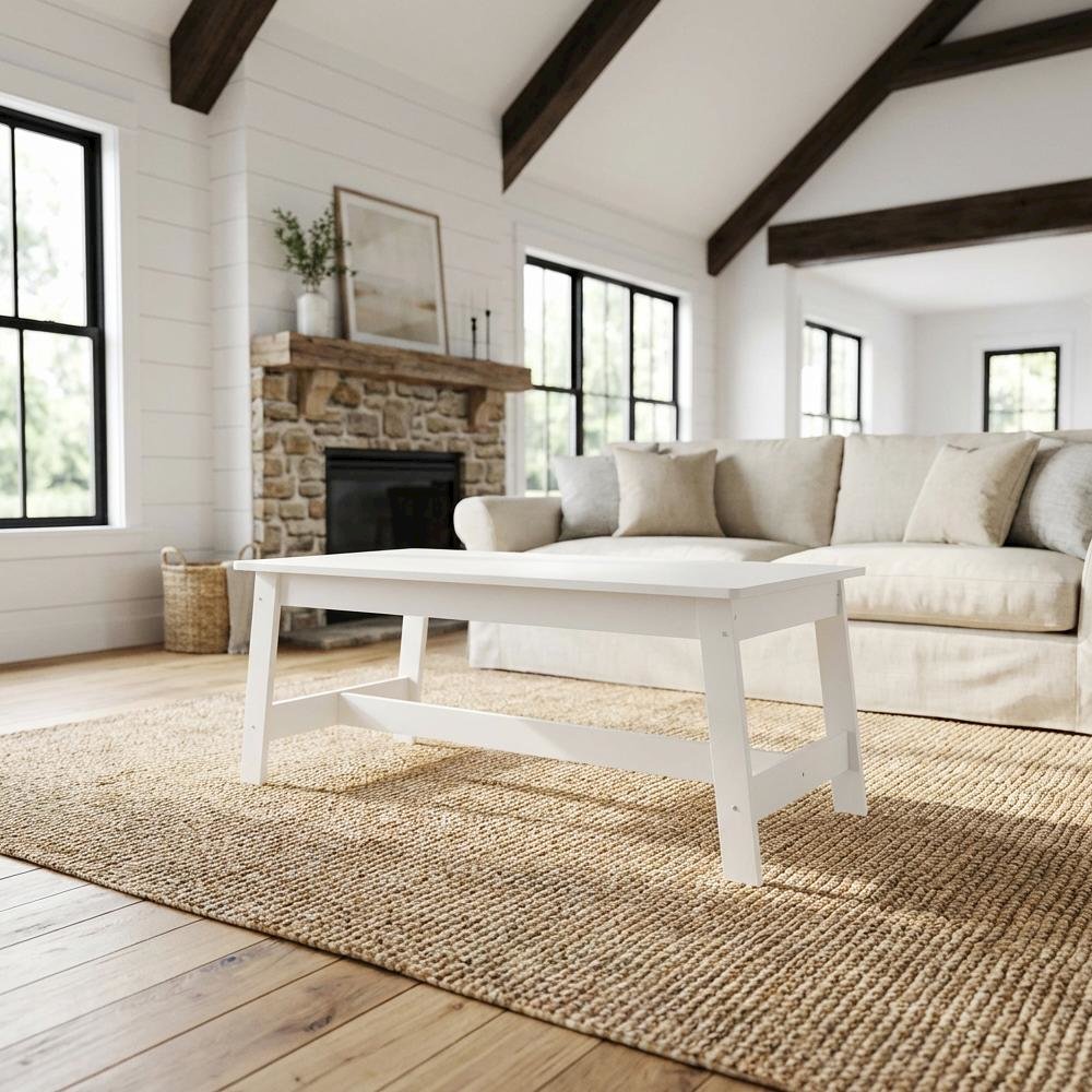 White Coffee Table with Minimalist Design and Lightweight Build