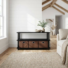 Black Oak Turn-N-Tube Coffee Table with Bin Drawers and Compact Storage