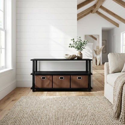 Black Oak Turn-N-Tube Coffee Table with Bin Drawers and Compact Storage
