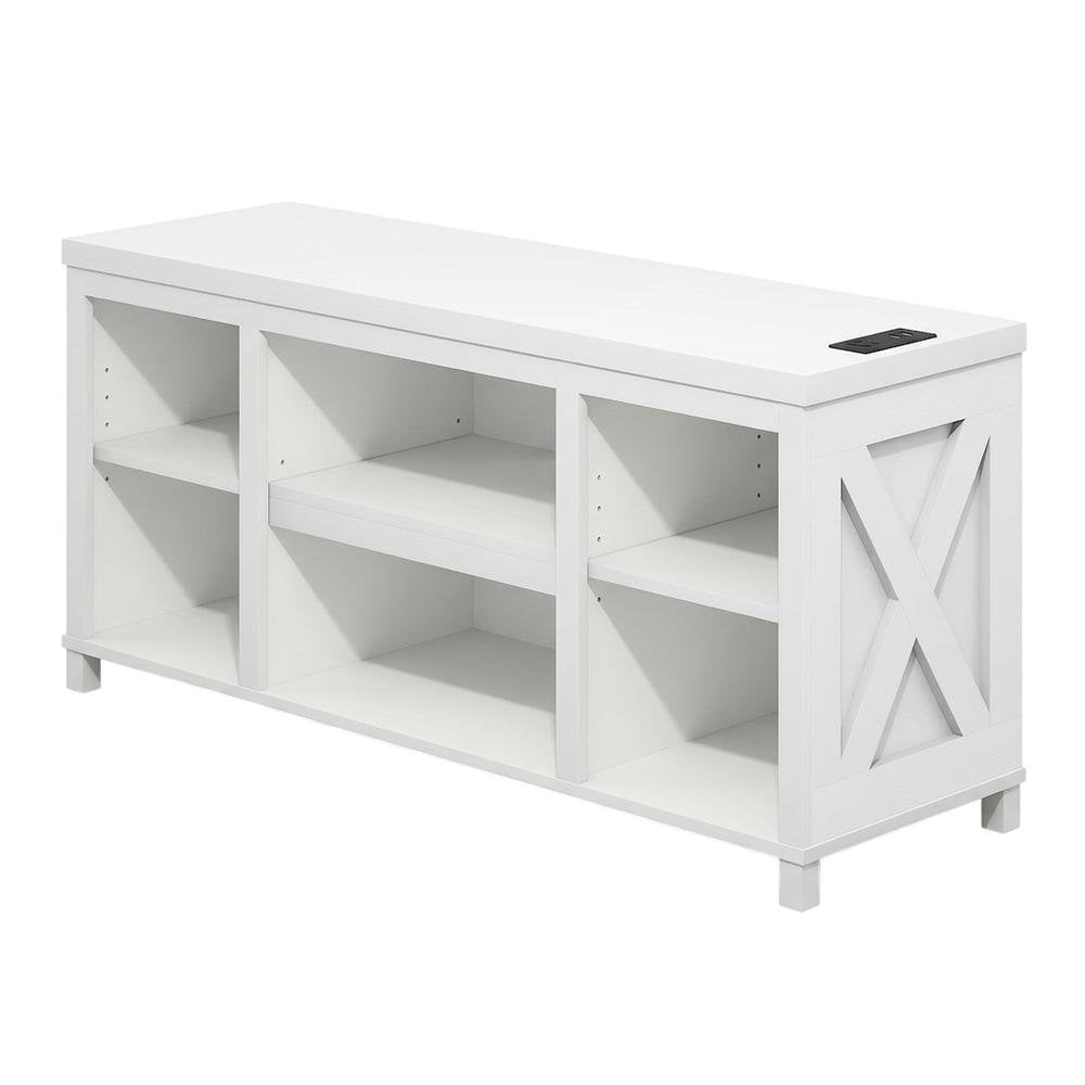 Wooden 3-Tier Entertainment Center for TV up to 55 Inch, USB Ports, Power Outlet