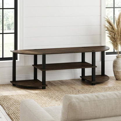 Walnut and Black TV Stand with Wide Surface and Storage Compartments